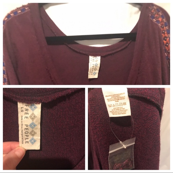 New FREE PEOPLE High Low Thin Sweater Knit Dress Red Blue Orange Embroidered - Picture 13 of 13